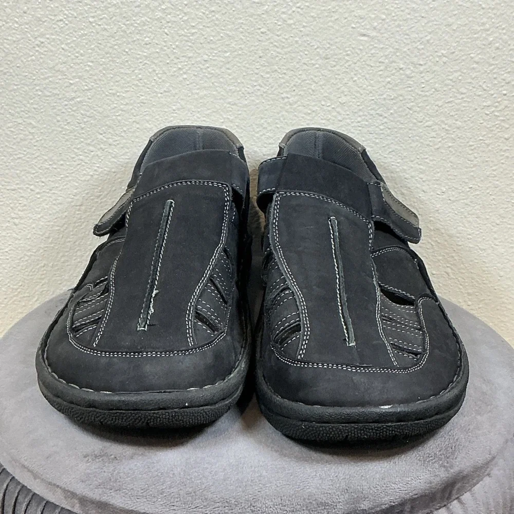 Propet Jack Mens Fisherman Sandals 13  Black Leather Adjustable Hook‎ And Loop